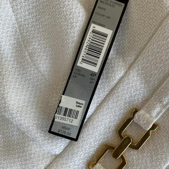 NWT 4P White Tahari Dress with Gold Accents - Picture 4 of 4